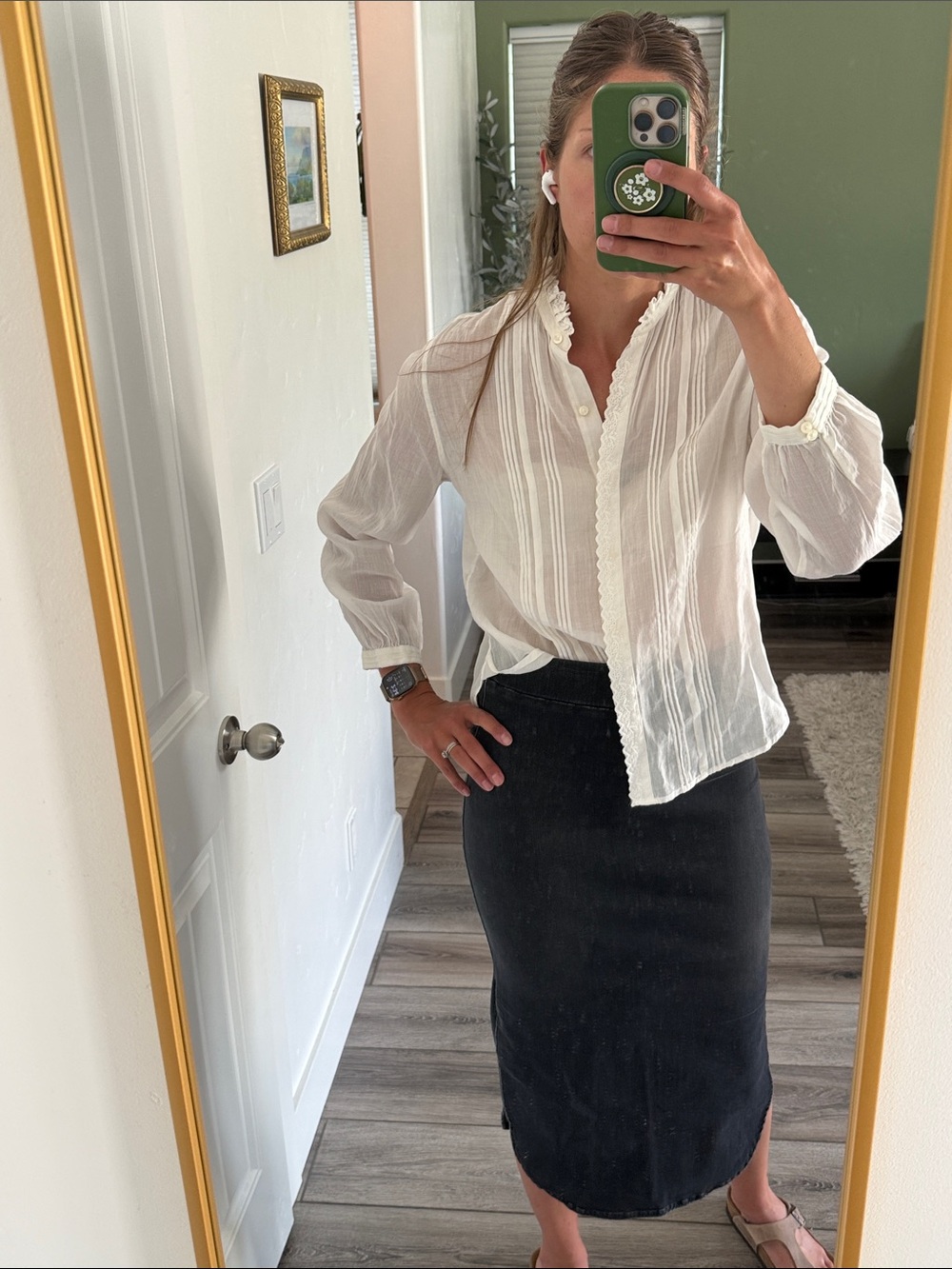 Trovata Ivory Sheer Embroidered Pintuck Button-Up Olivia Blouse